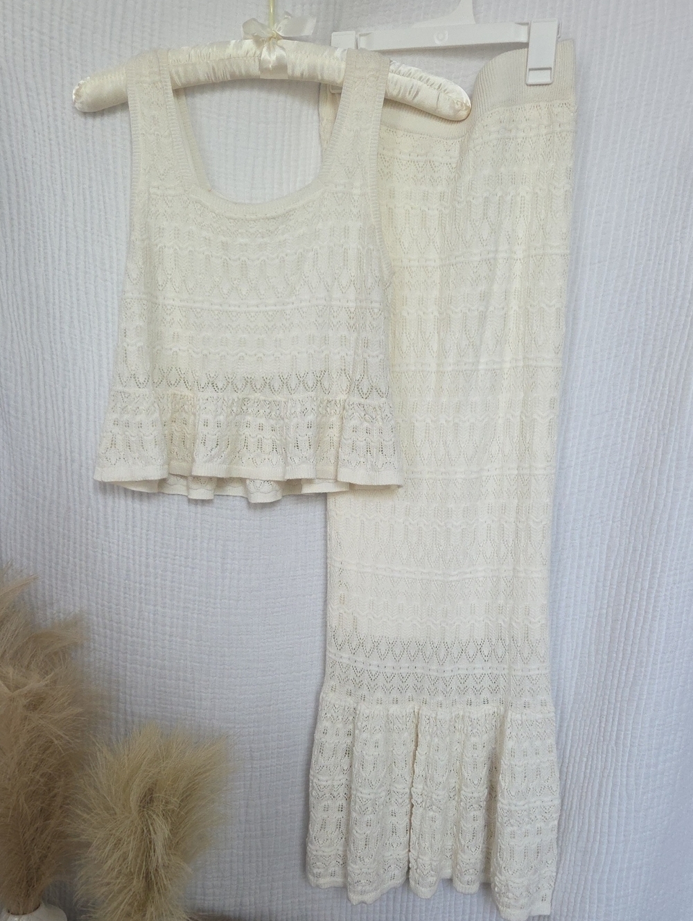 House of Harlow 1960 Ivory Crochet Top S & Maxi Skirt XS